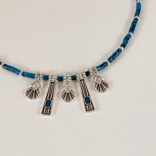 Κολιέ Boho με Επάργυρα Στοιχεία & Γυάλινες Χάντρες